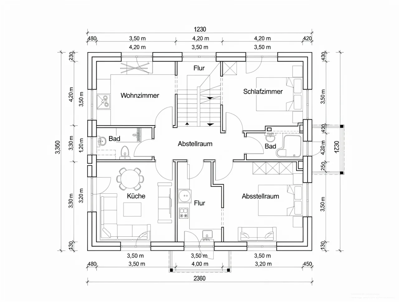 Plan technique avec distribution des pièces et cotes