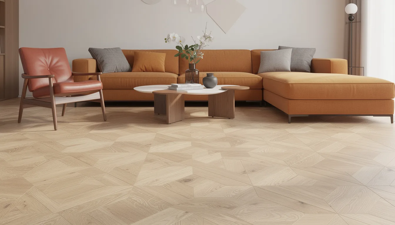 Interior with panel parquet flooring
