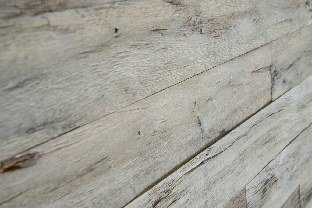 A wall cladding made of oak wood in weathered look
